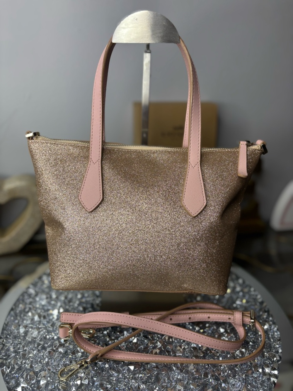 kate spade Rose Gold Glitter Shoulder Bag with Pink Trim - Picture 4 of 12